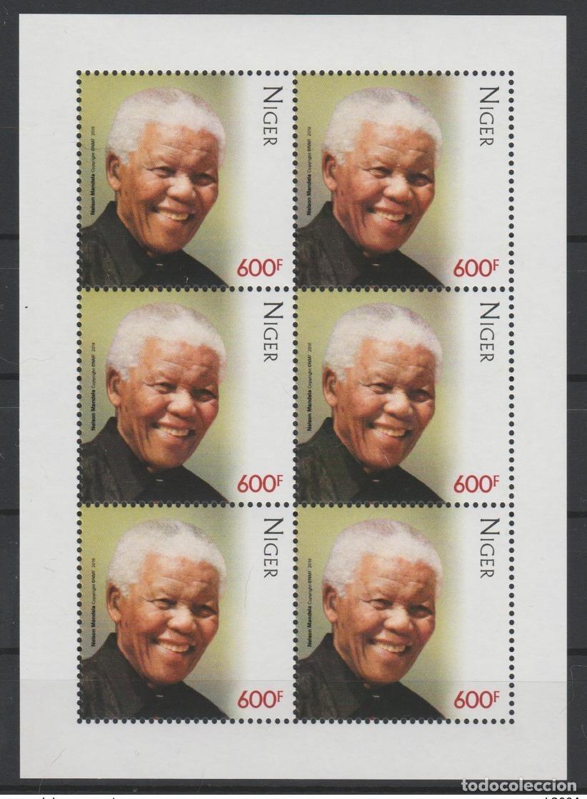 Sellos: N&iacute;ger mayo de 2018.? Edici&oacute;n conjunta M/S: 100 a&ntilde;os del correo panafricano Nelson Mandela