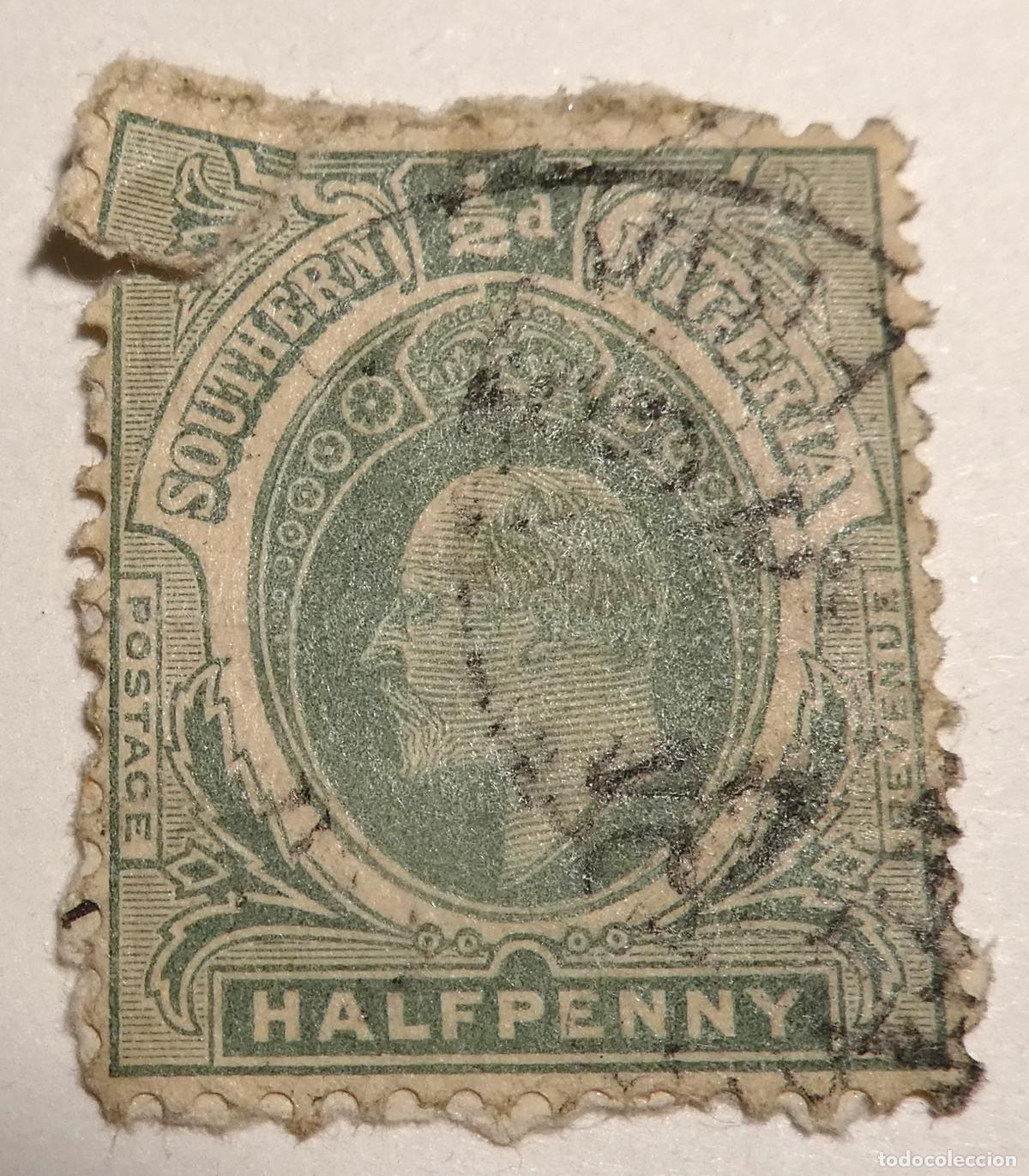 Sellos: Sello postal medio penique 1908 Southern Nigeria (Nigeria Meridional) Eduardo VII