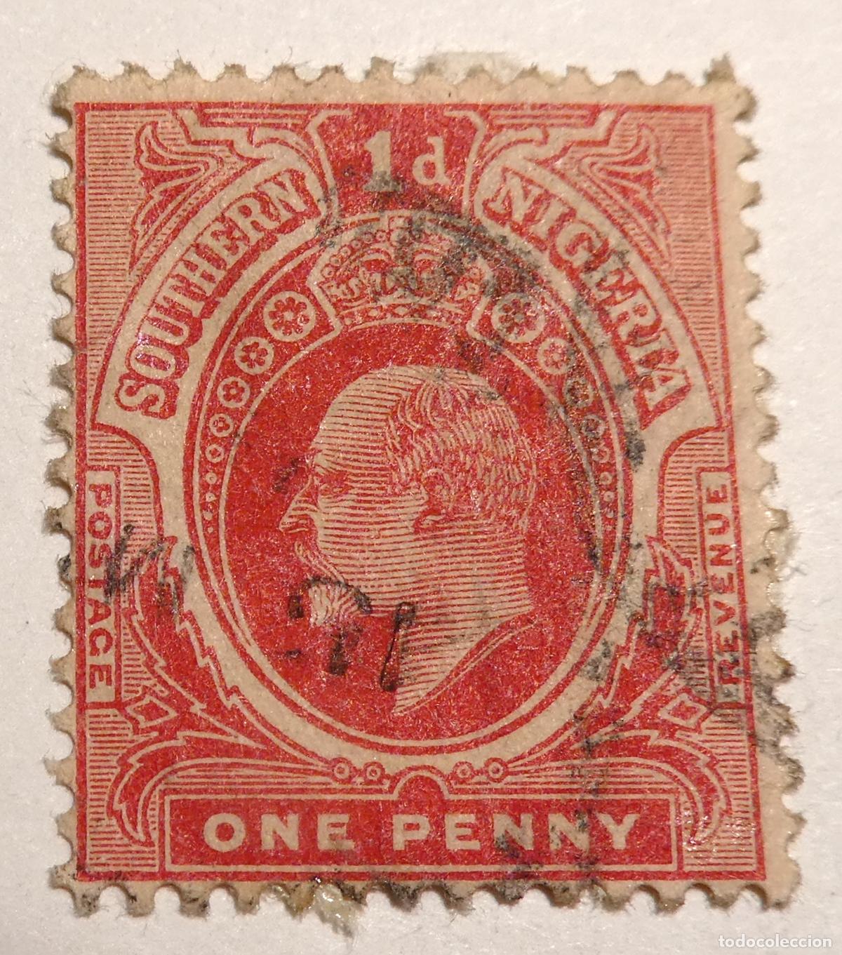 Sellos: Sello postal 1 centavo (One Penny) 1907 Southern Nigeria (Nigeria Meridional) Eduardo VII
