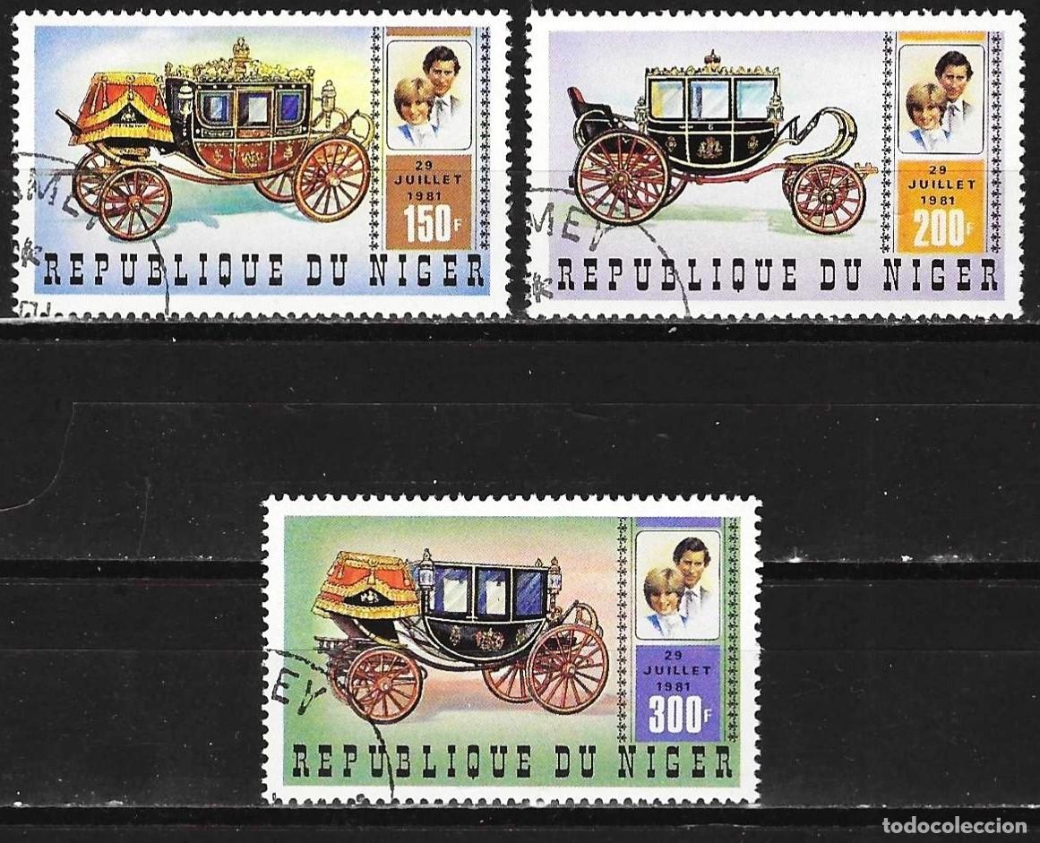 Sellos: Niger 1981 - Mi 758 a 760 - YT 541 a 543 - Boda real del pr&iacute;ncipe Carlos - Carruajes reales