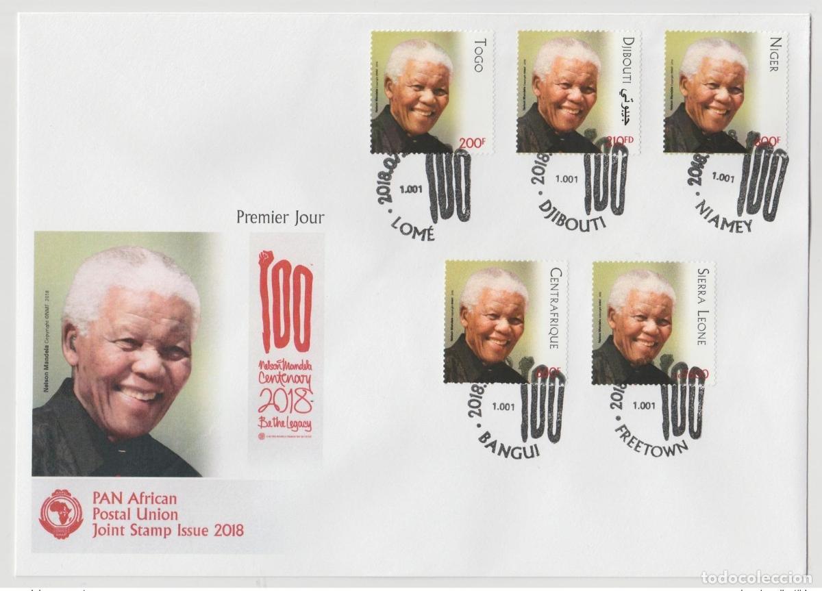 Stamps: Portada mixta del primer d&iacute;a FDC PAN Nelson Mandela Madiba 100 a&ntilde;os