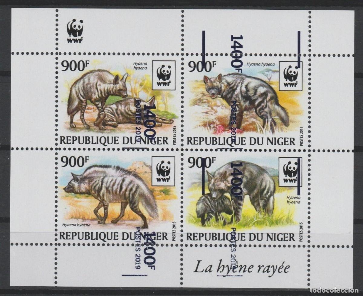 Sellos: N&iacute;ger 2019 WWF Fauna Hiena Error Sobrecarga Desplazada RARO