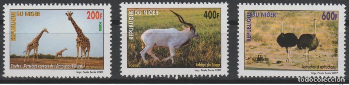 Sellos: N&iacute;ger 2007 Mi. 2003-2005 Jirafas Addax Avestruces Fauna ** 3 val.