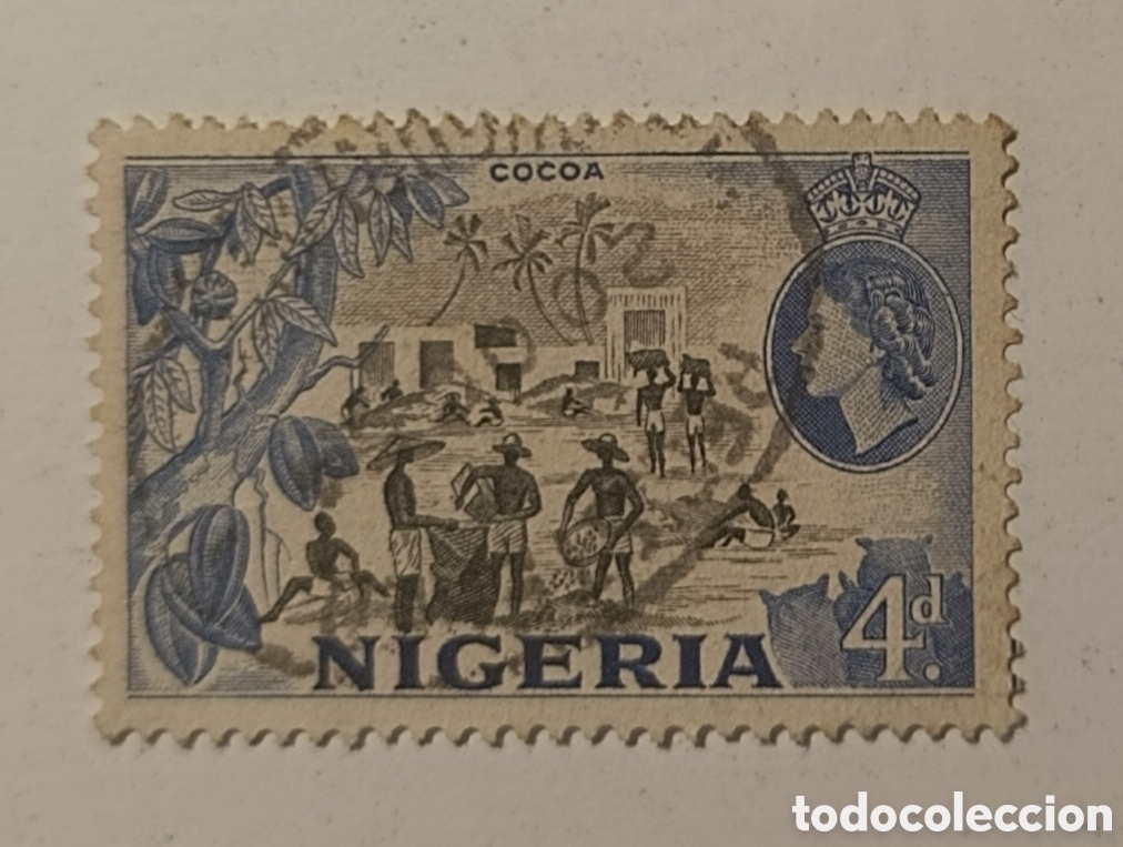 Sellos: NIGERIA sello cocoa 4d reina Isabel ii 1953