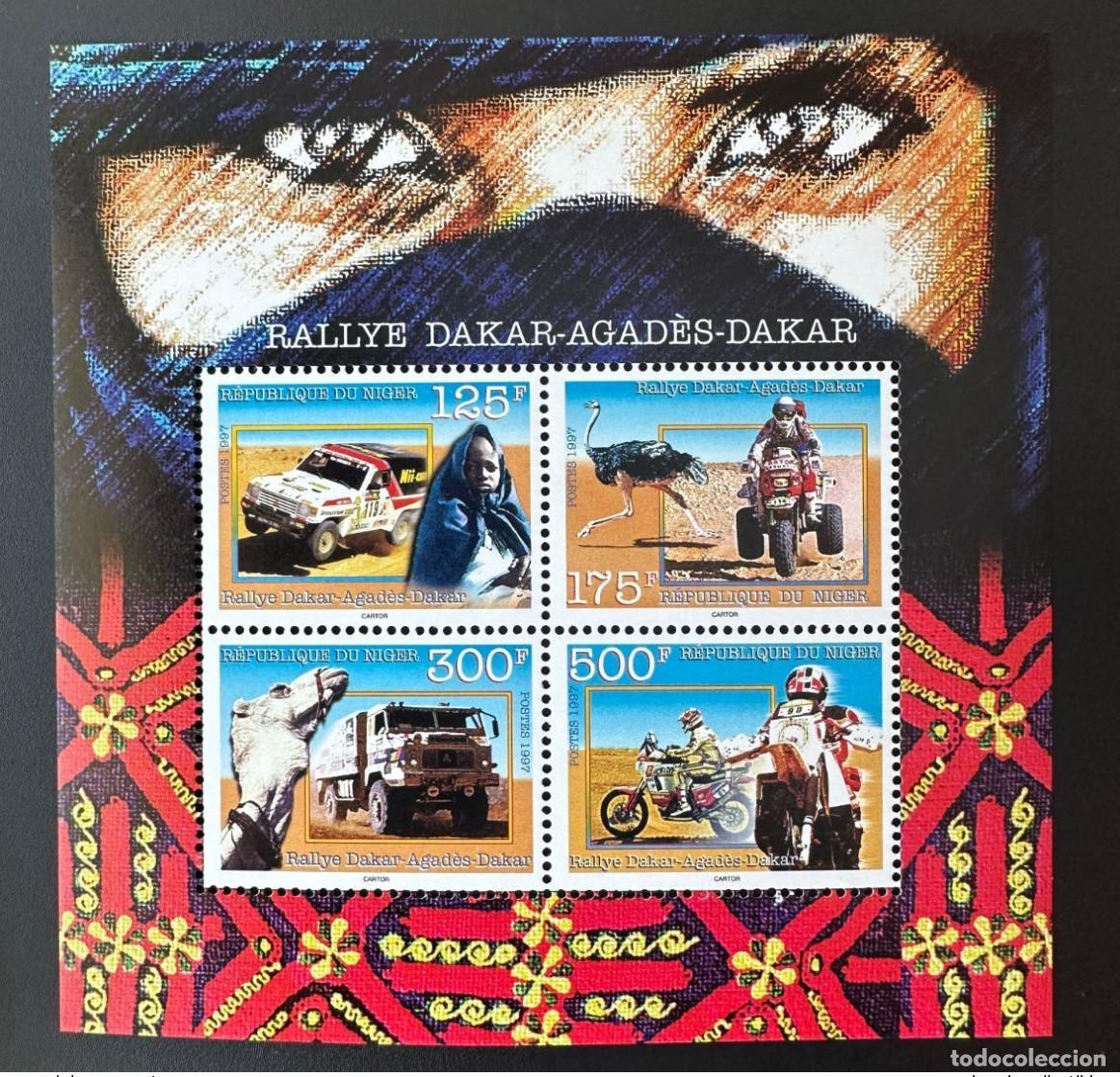 Sellos: N&iacute;ger 1997 Mi. Bl. 96 Rally Dakar Agad&egrave;s-Dakar coche con camello y avestruz