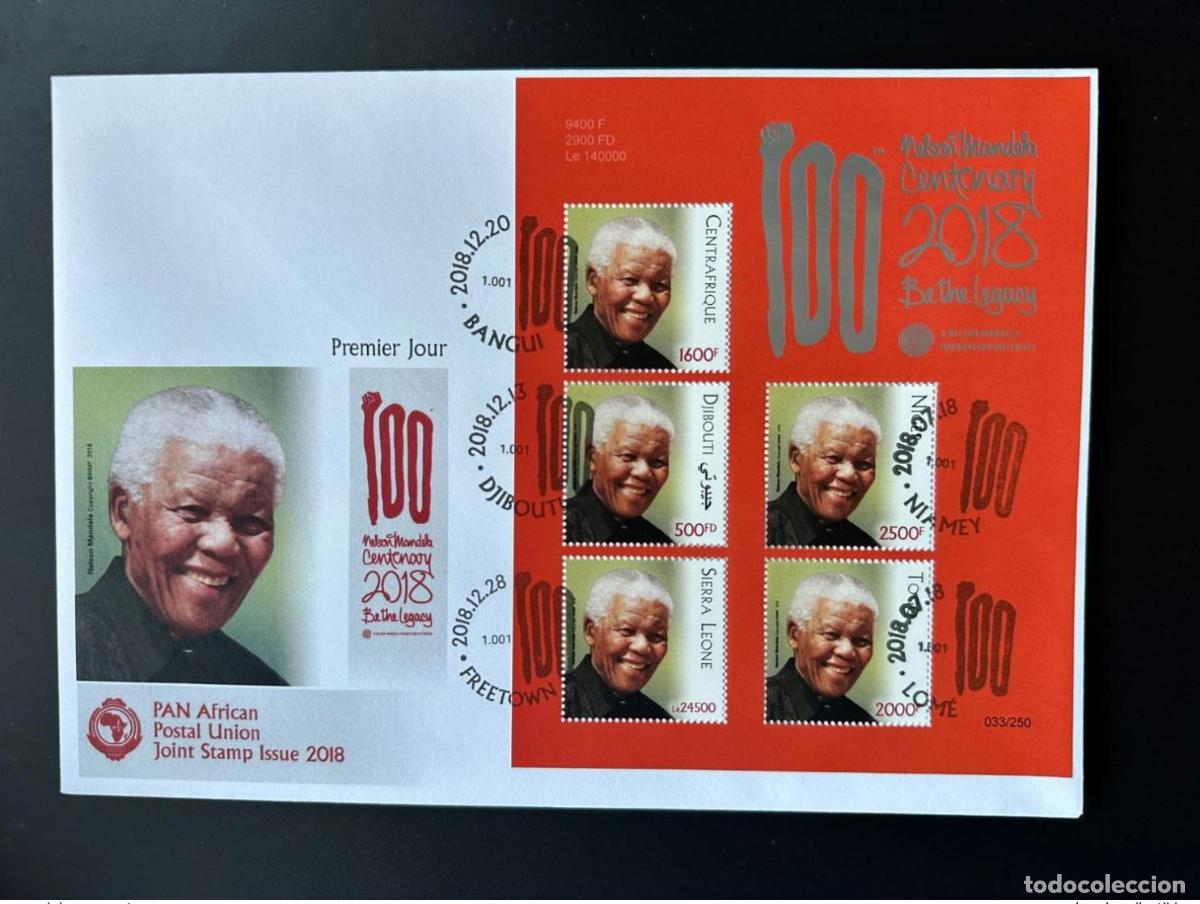 Sellos: Djibouti FDC 2018 Uni&oacute;n Postal PANAFRICANA Nelson Mandela Madiba 100 a&ntilde;os rojo