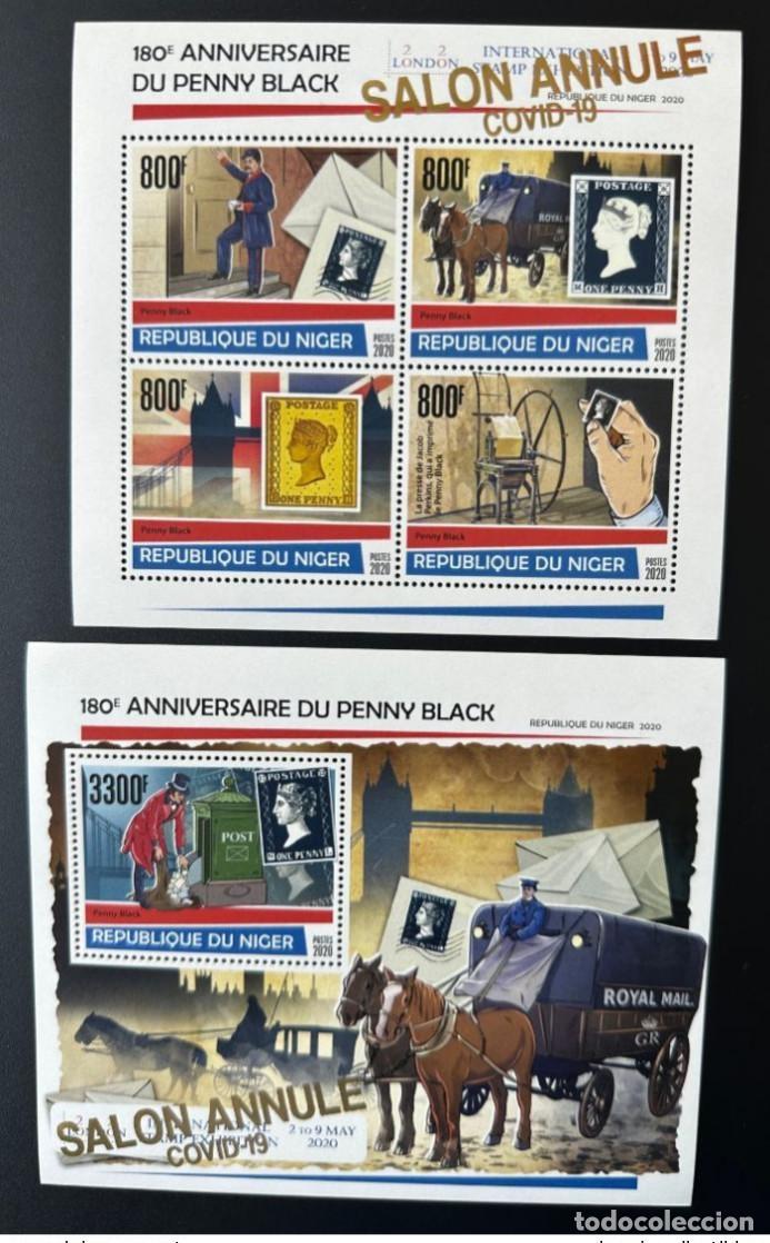 Sellos: N&iacute;ger de mayo 2020 7201 - 7204 Bl. 1134 SALON CANCELADO COVID OR SURCH. Penny Black