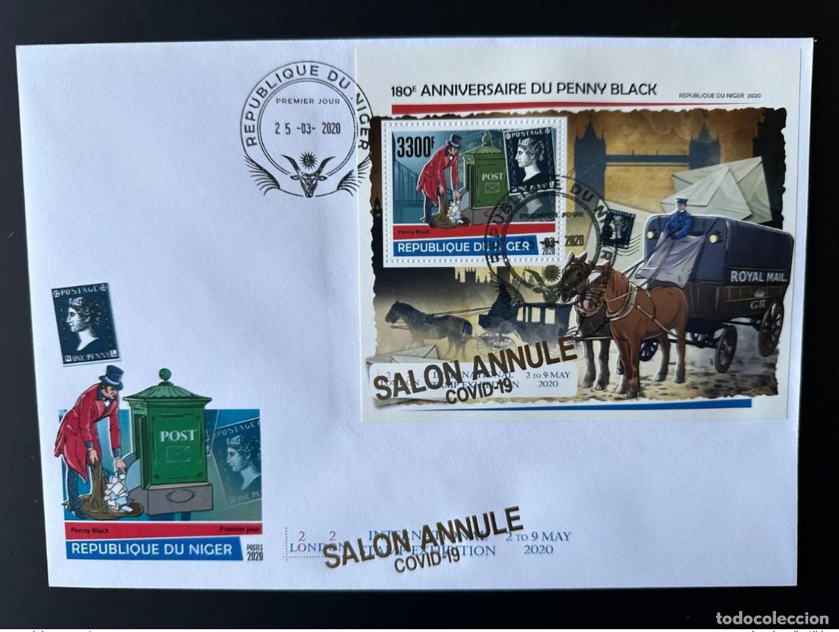 Sellos: N&iacute;ger 2020 Mi. 7201 - 7204 Bl. 1134 FDC SALON CANCELADO COVID Overloaded Penny Black