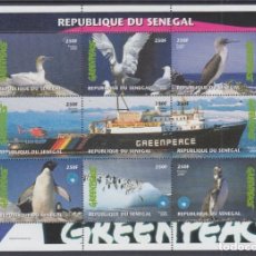 Sellos: SENEGAL 2000 SHEET MNH FAUNA GREENPEACE BARCOS SHIPS BOATS PINGUINOS PENGUINS PINGUINS AVES BIRDS. Lote 361752270