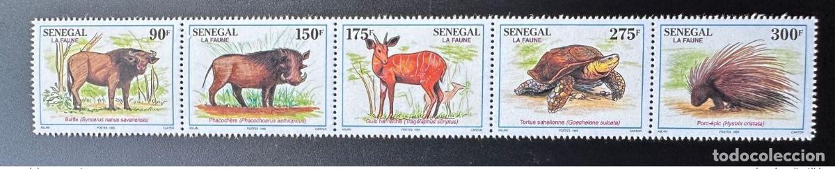 Sellos: Senegal 1995 Mi. 1389 - 1393 Banda de jabal&iacute;es tortugas b&uacute;falos y silvestres