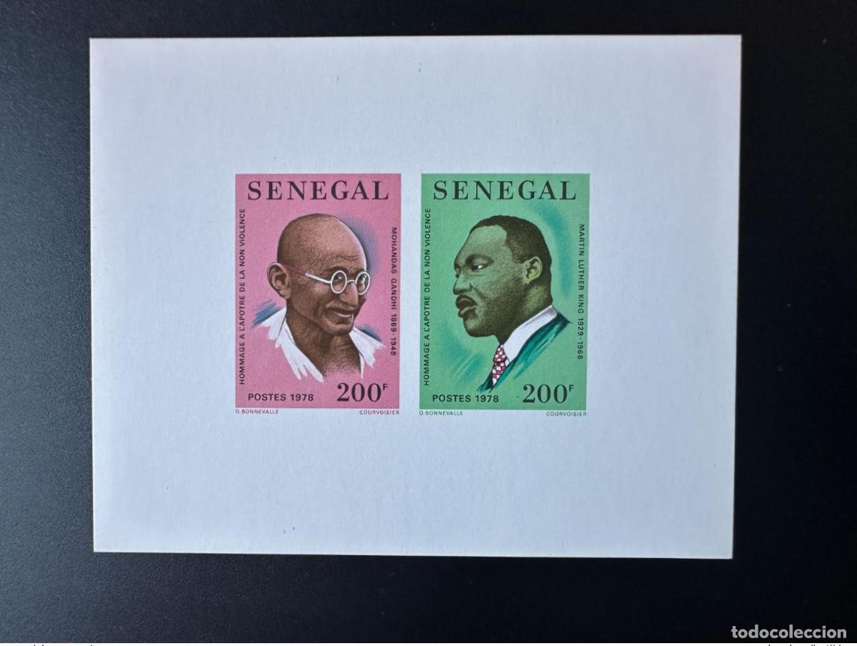 Sellos: Senegal 1977 Mi. Bl. 30 prueba de lujo Mohandas Mahatma Gandhi India Luther King