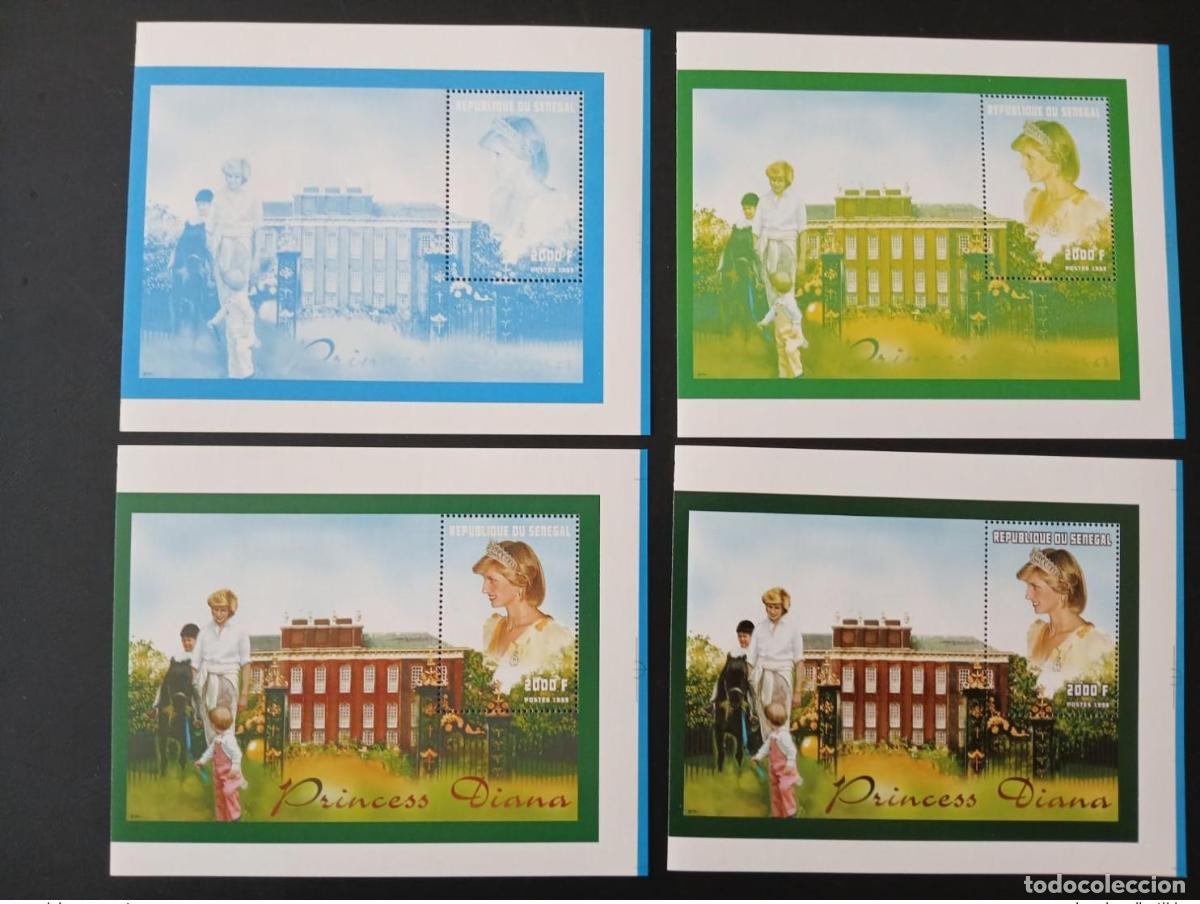 Sellos: Senegal 1998 Mi. Bl. 79 ensayos en color Lady Diana Spencer Princess Cheval Horse