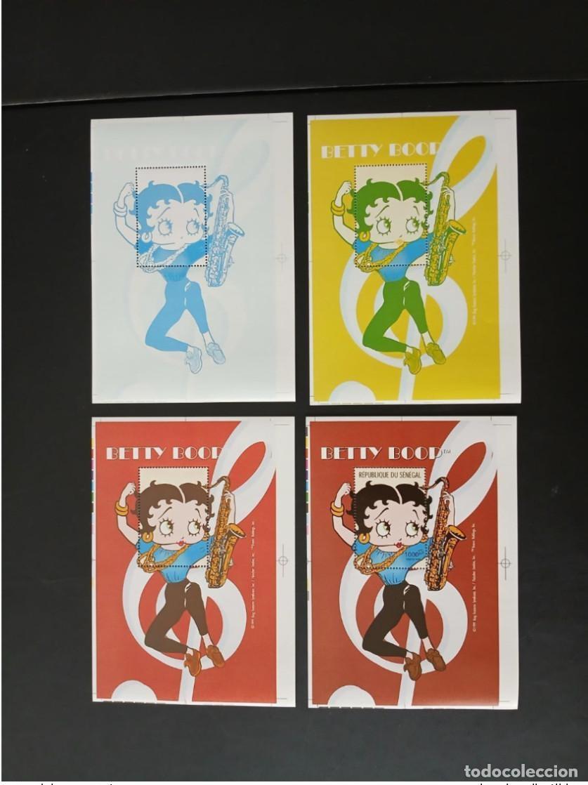 Sellos: Senegal 1999 Mi. Bl. 98 ensayos en color m&uacute;sica para saxof&oacute;n de dibujos animados Betty Boop