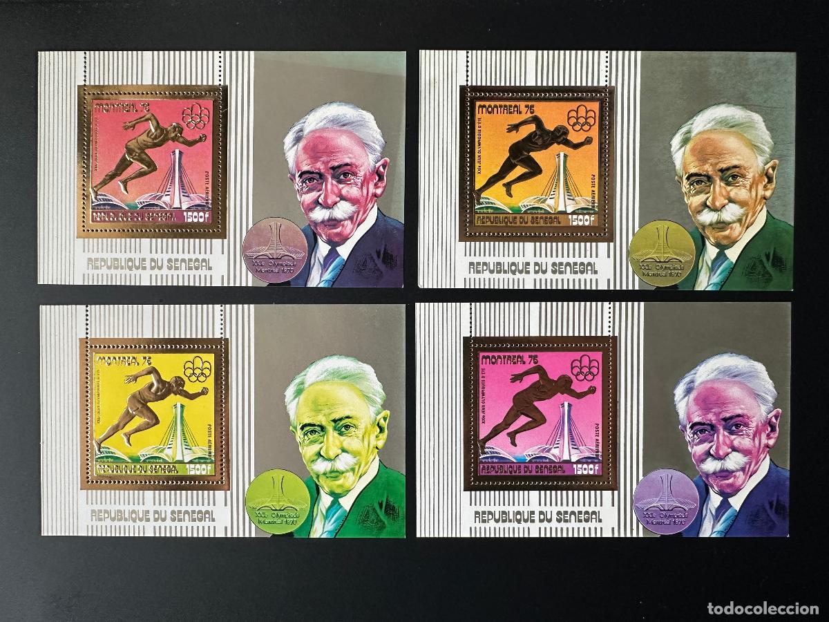 Sellos: Senegal 1976 Mi. Bl. 604 pruebas de color | Juegos Ol&iacute;mpicos Coubertin Montreal Oro