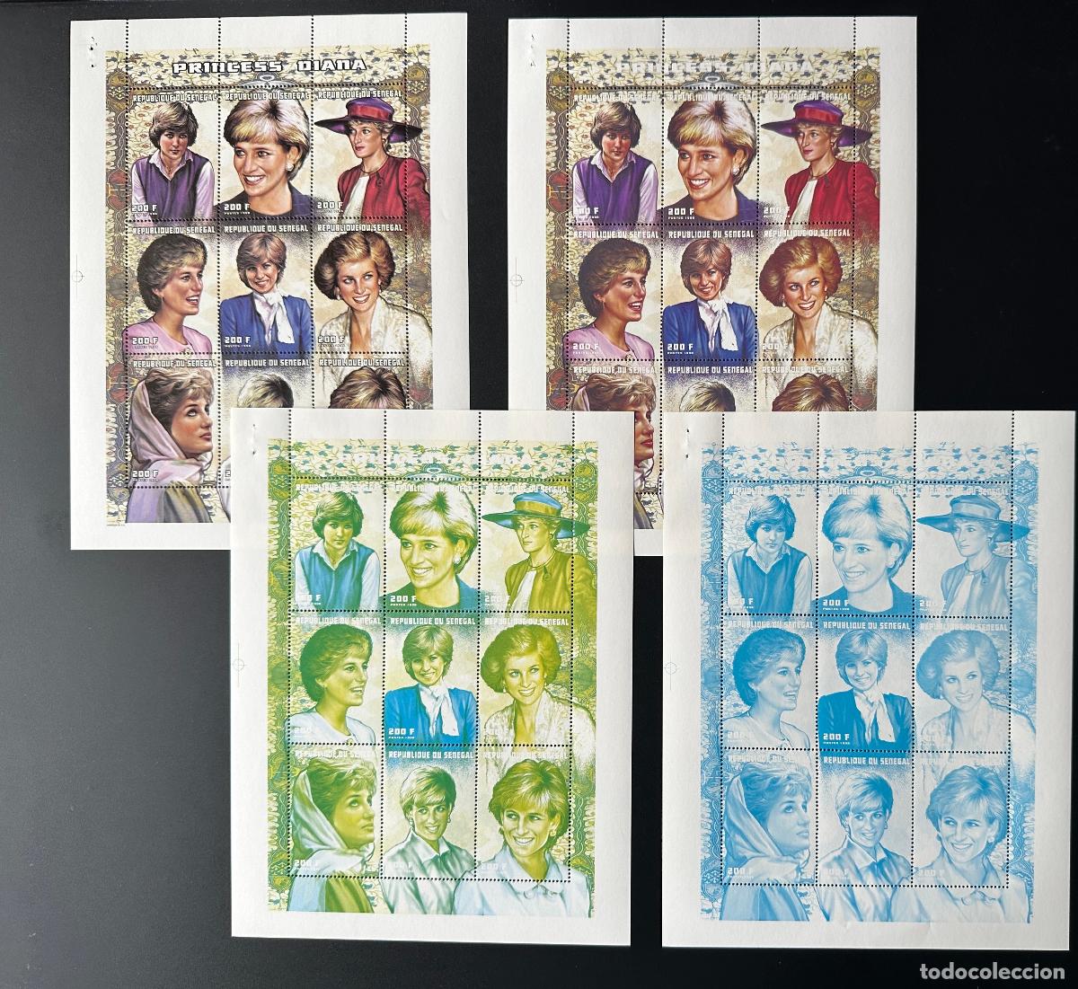 Sellos: Senegal 1998 Mi. 1532 - 1540 ensayos en color Lady Diana Spencer Princesa de Gales