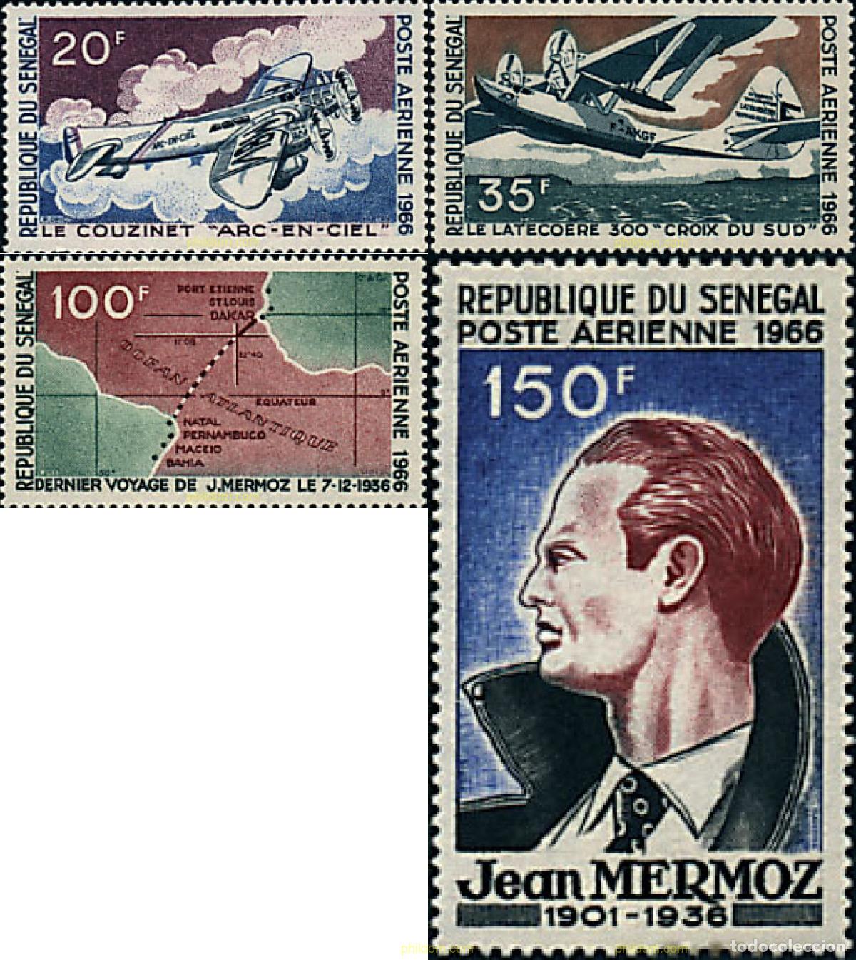 Sellos: 92473 MNH SENEGAL 1966 30 ANIVERSARIO DE LA MUERTE DE JEAN MERMOZ