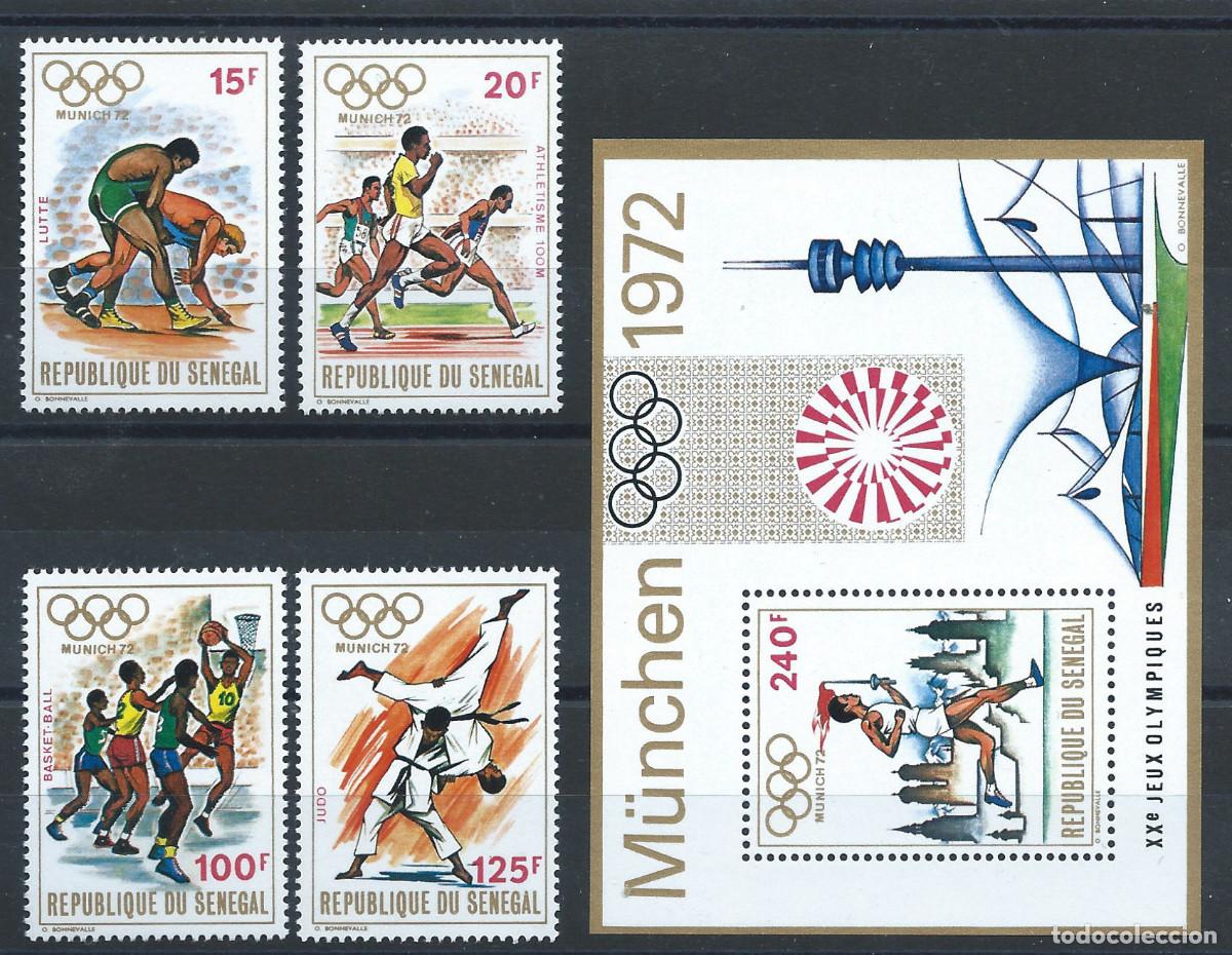 Sellos: S&eacute;n&eacute;gal N&deg;368/71 + bloc 10** (MNH) 1972 - J.O de Munich