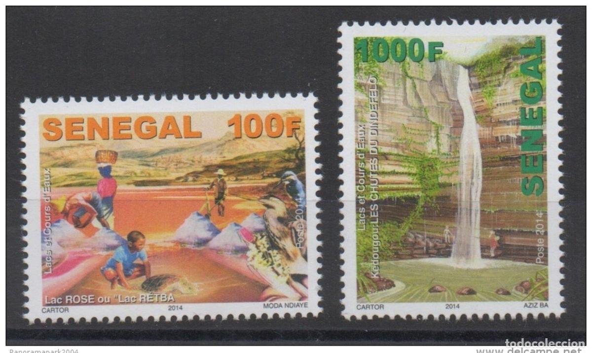 Sellos: Senegal 2014 Mi. 2221/2222 Lagos y r&iacute;os Vida silvestre Aves Tortuga Lago Rosa MNH