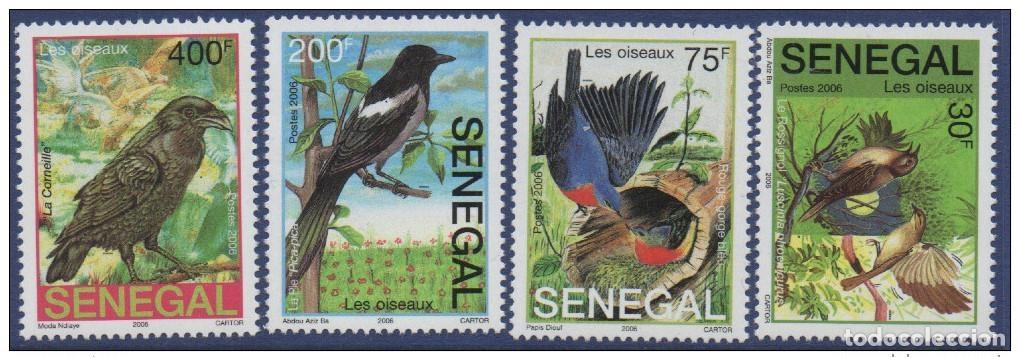 Selos: Senegal 2006 Los p&aacute;jaros: Garganta roja cuervo urraca ruise&ntilde;or 4 val. UN MES RARO