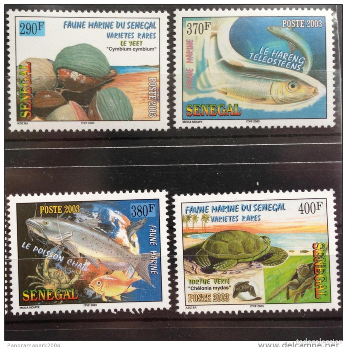 Sellos: Senegal 2003 Mi. 2025 - 2028 Fauna marina Peces Tortuga 4 val. UN MES RARO