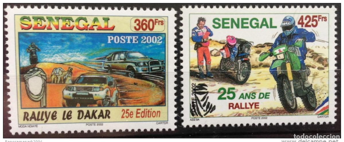 Sellos: Senegal 2002 25&ordm; Rally Dakar moto coche 2 val. UN MES RARO