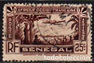 Sellos: SENEGAL IVERT AEREO N&ordm; 1 (A&Ntilde;O 1935) PAISAJE CON AVION SOBREVOLANDO, USADO