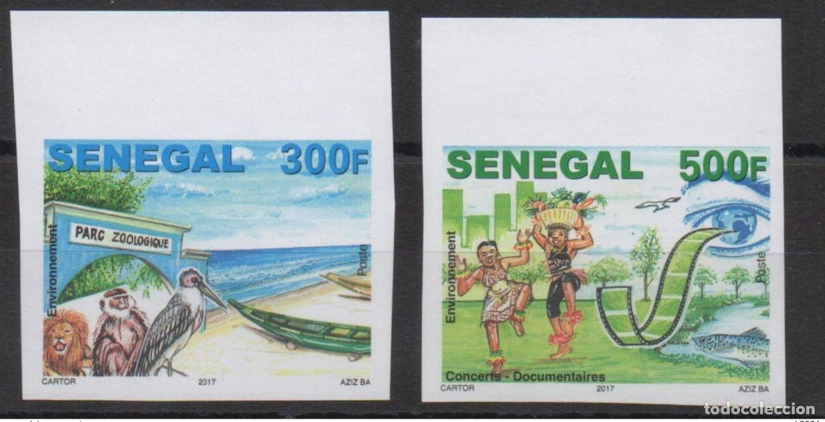 Sellos: Senegal 2017 Mi.? IMPERF Medio ambiente vida silvestre le&oacute;n mono p&aacute;jaro cine pez