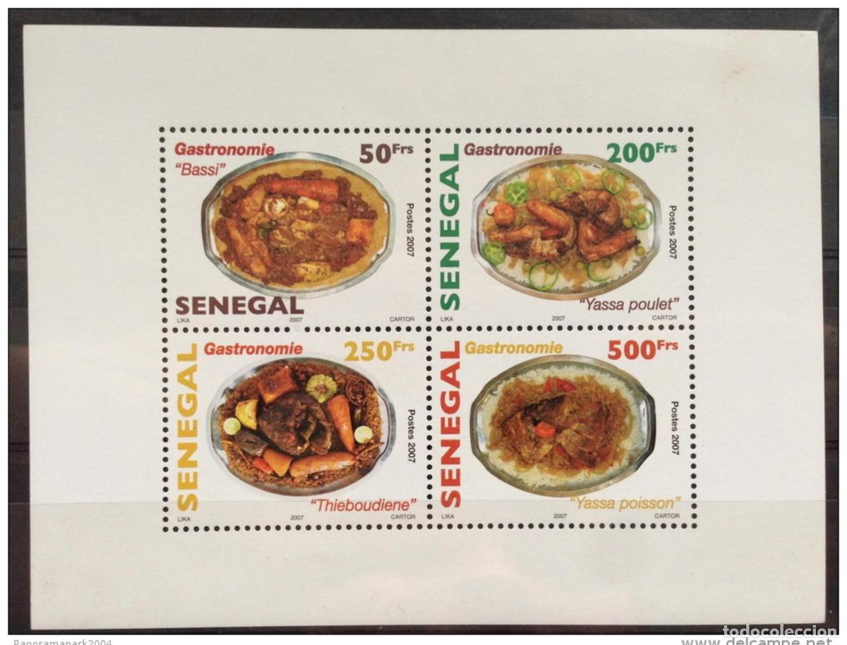 Sellos: Senegal 2007/2008 Bl. 107 Gastronom&iacute;a Platos de 4 varales. MNH POCO COM&Uacute;N
