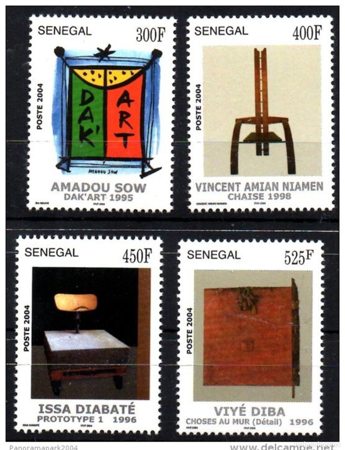Sellos: Senegal 2004 Dak'Art 1995 Silla prototipo Art Bauhaus 1996 1998 4 val. UN MES RARO
