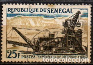 Sellos: SENEGAL IVERT N&ordm; 239 (A&Ntilde;O 1964) industria: Mineria: Explotaci&oacute;n de fosfato en Taiba, usado