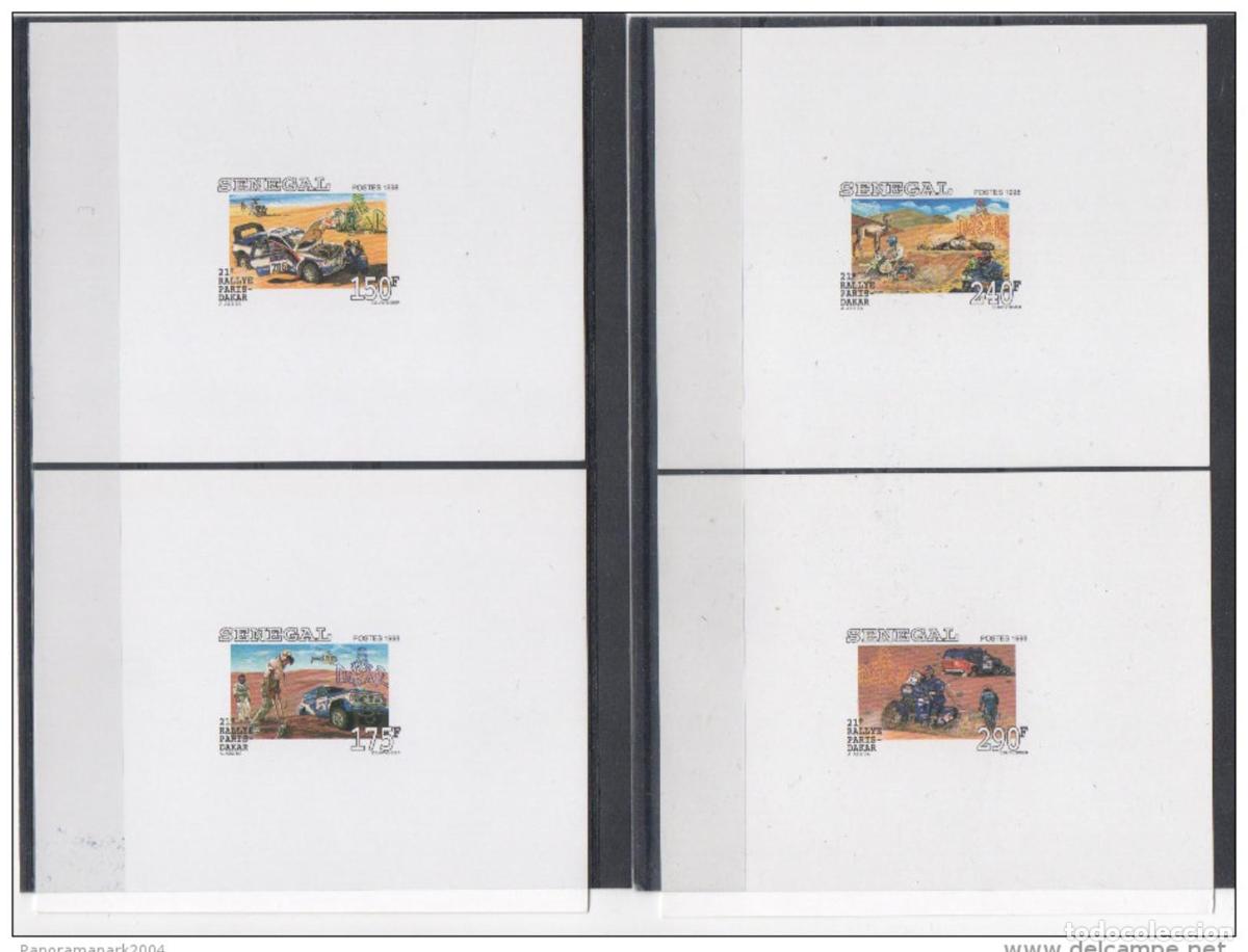 Francobolli: Senegal 1998/1999 Mi. 1596 1599 coche de rally Par&iacute;s-Dakar PROOF para eventos