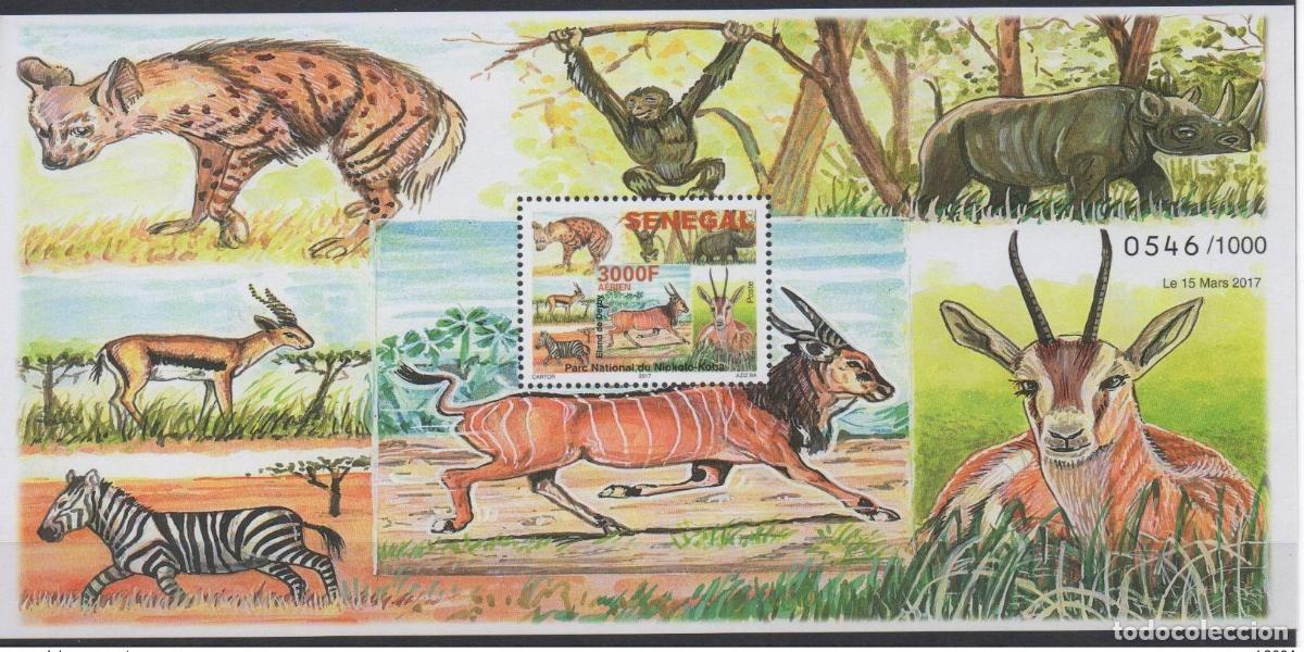 Sellos: Senegal 2017 Mi. Bl. 111 bloques de vida silvestre Parque Nacional mono cebra rinoceronte hiena.