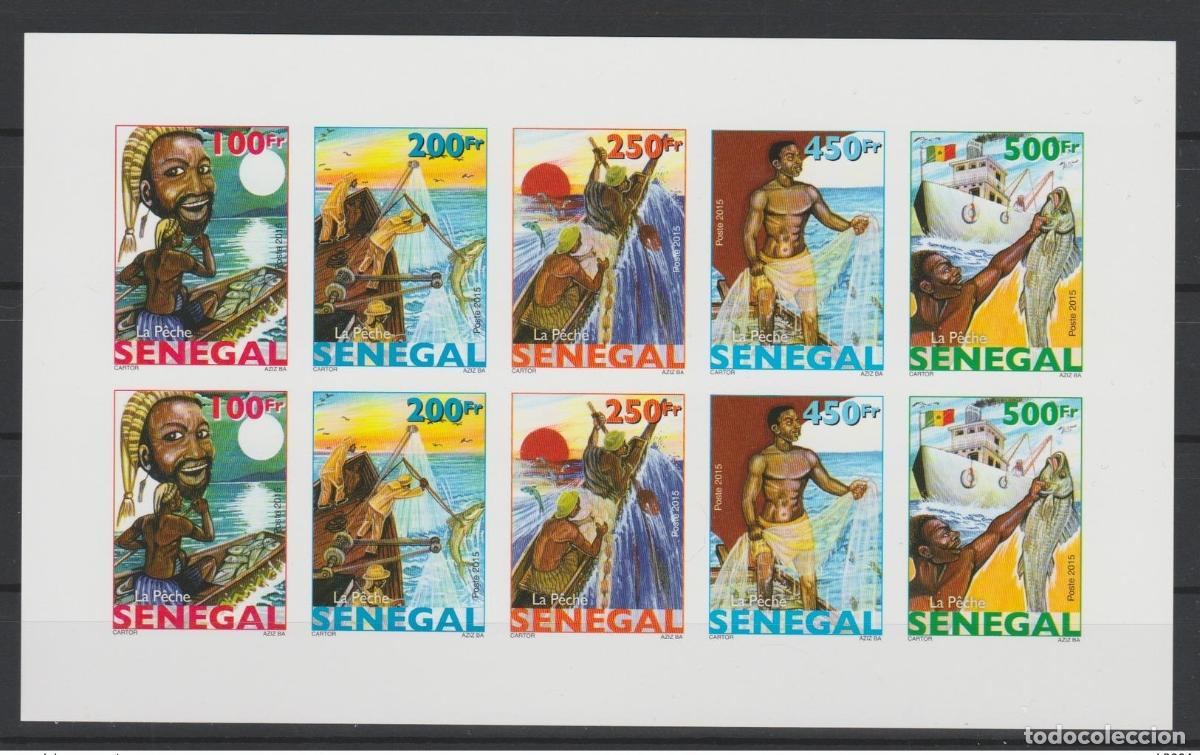 Sellos: Minihoja de prueba lujo Senegal 2015 Evoluci&oacute;n la pesca peces