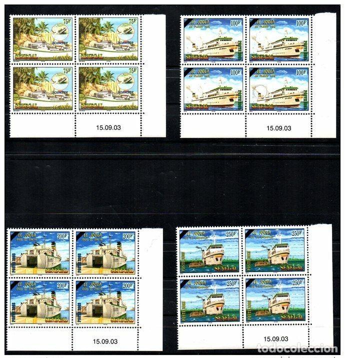 Sellos: Senegal 2003/2011 Bloque de 4 monedas fechado la tragedia marina del barco Joola Paquebot