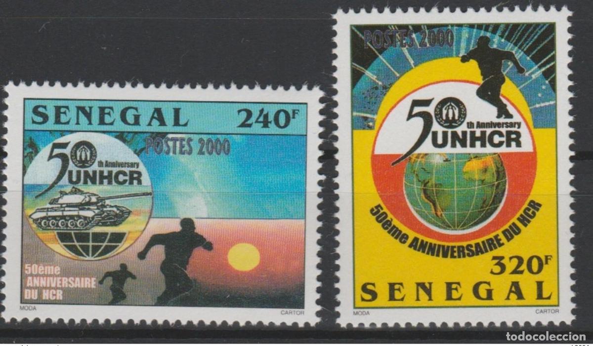 Sellos: Senegal 2001 mayo de 1940 a 1941 50 a&ntilde;os del ACNUR mapa mundo Char tanque las Naciones Unidas