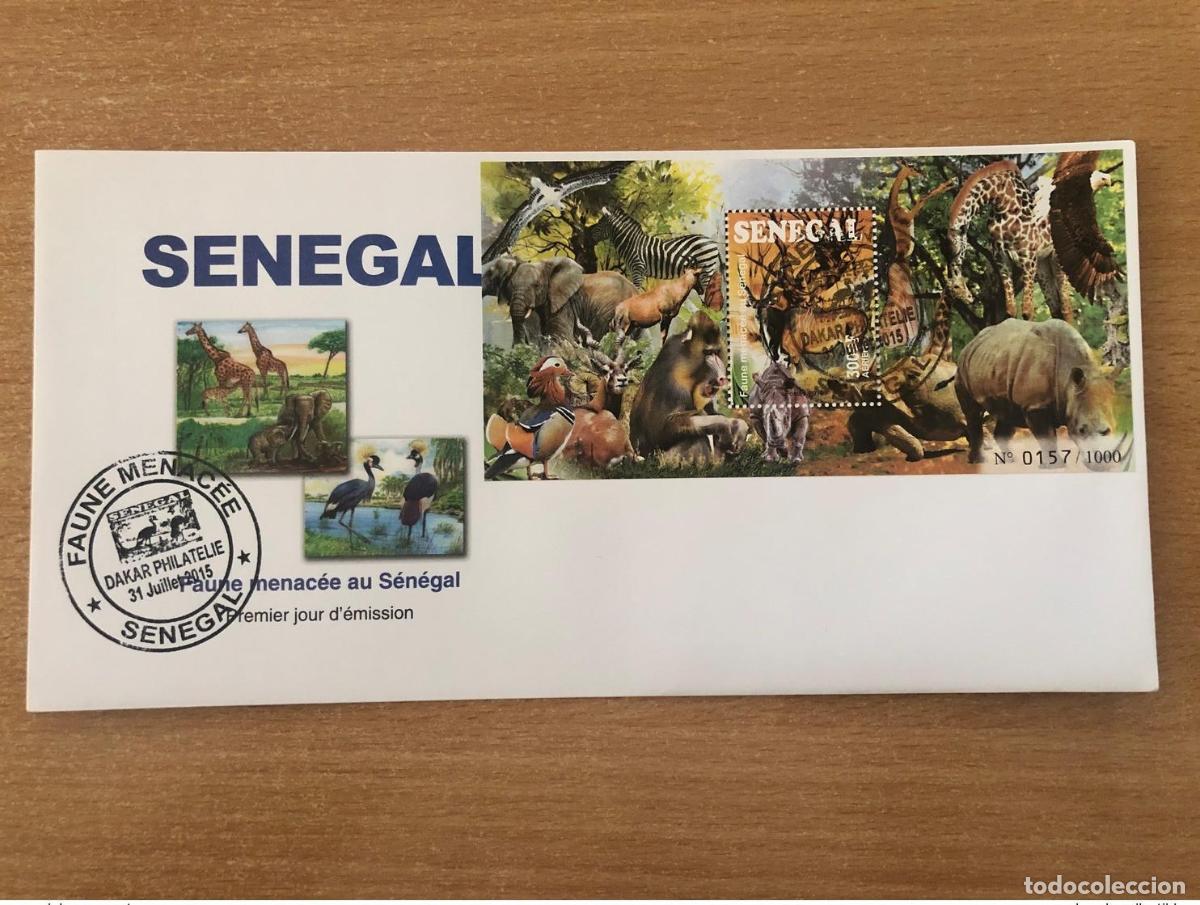 Sellos: Senegal 2015 FDC Mi. Bl. 109 Fauna silvestre en peligro de extinci&oacute;n: elefante jirafa pato &aacute;guila