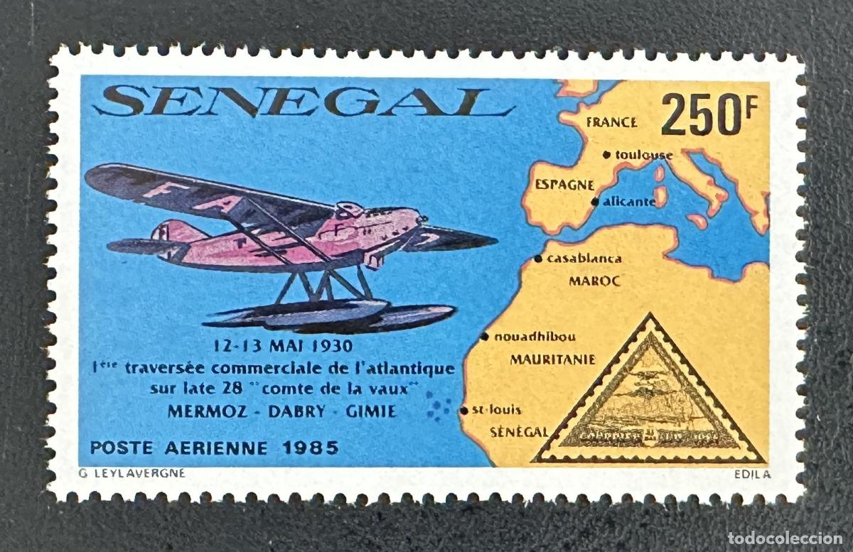 Sellos: Senegal 1985 Mi. 848 emisi&oacute;n conjunta Mermoz traves&iacute;a Atl&aacute;ntico avi&oacute;n
