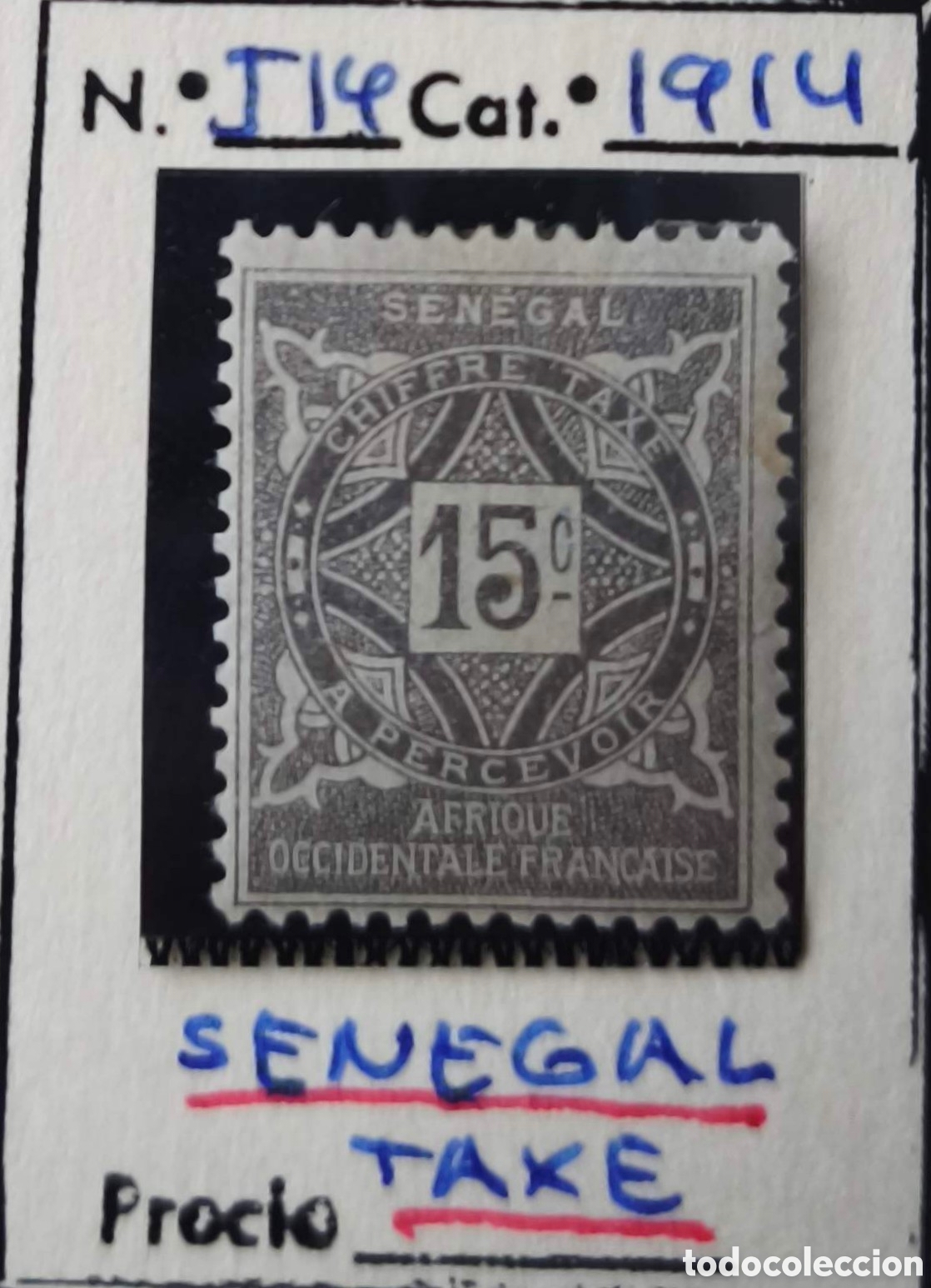 Sellos: Senegal. 1914. 15 c&eacute;ntimos. Tasas