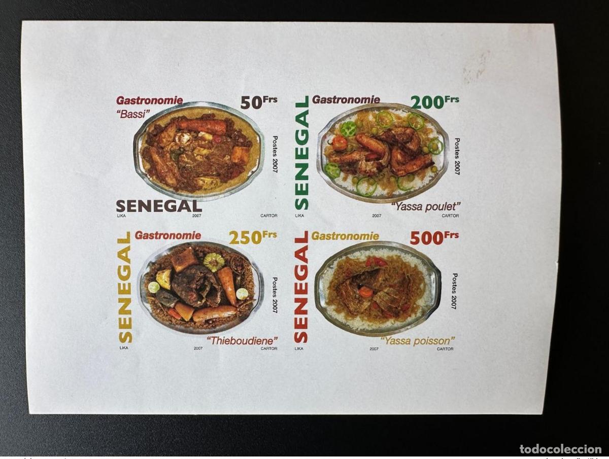 Sellos: Senegal 2007/2008 Bl. 107 IMPERF Platos gastron&oacute;micos no serrados 4 valales MNH POCO COM&Uacute;N