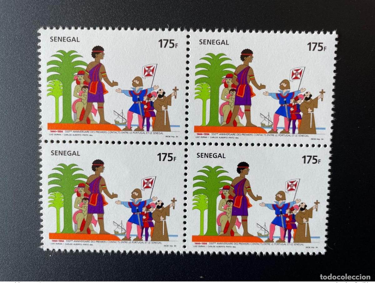 Sellos: Senegal 1994 Mi. 1346 Bloque de 4 Edici&oacute;n conjunta Portugal Primeros contactos RARE MNH
