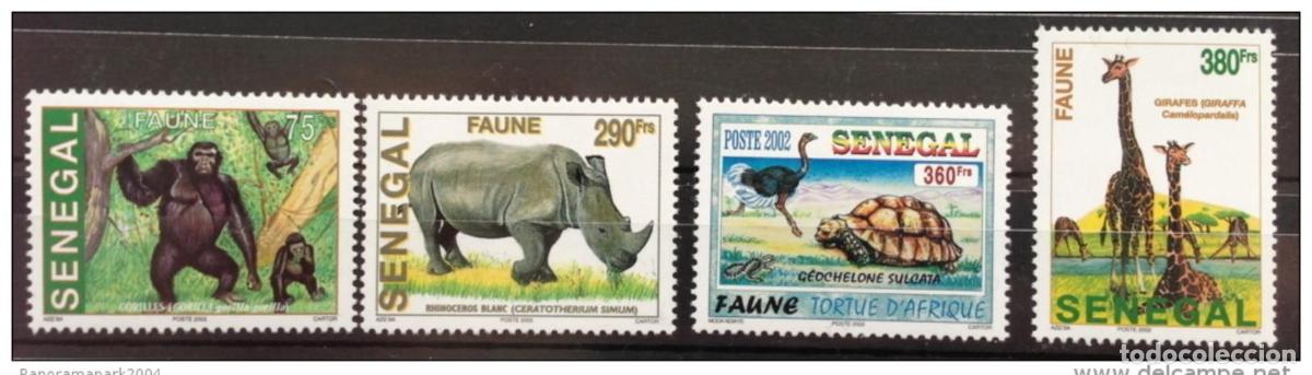 Sellos: Senegal 2002 Wildlife Gorila Rinoceronte Avestruz Tortuga Jirafa 4 val. UN MES RARO