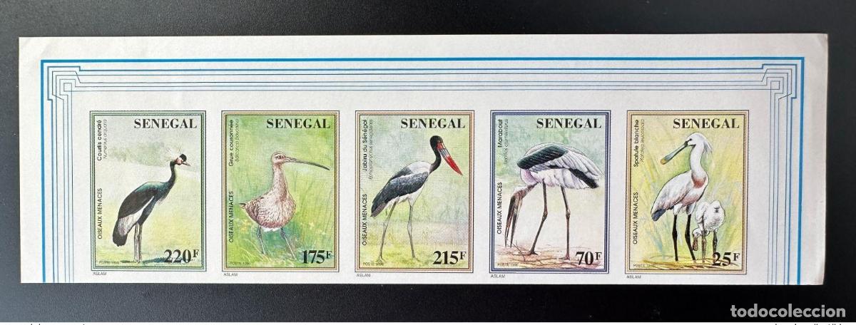Sellos: Senegal 1996/1997 Mi. 1463 - 1467 ND IMPERF Aves en peligro de extinci&oacute;n Faja vida silvestre 5