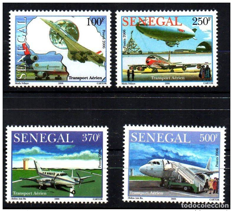 Sellos: Senegal 2006 Transporte a&eacute;reo Air Concorde Airbus Boeing Avion 4 val. MNH POCO COM&Uacute;N
