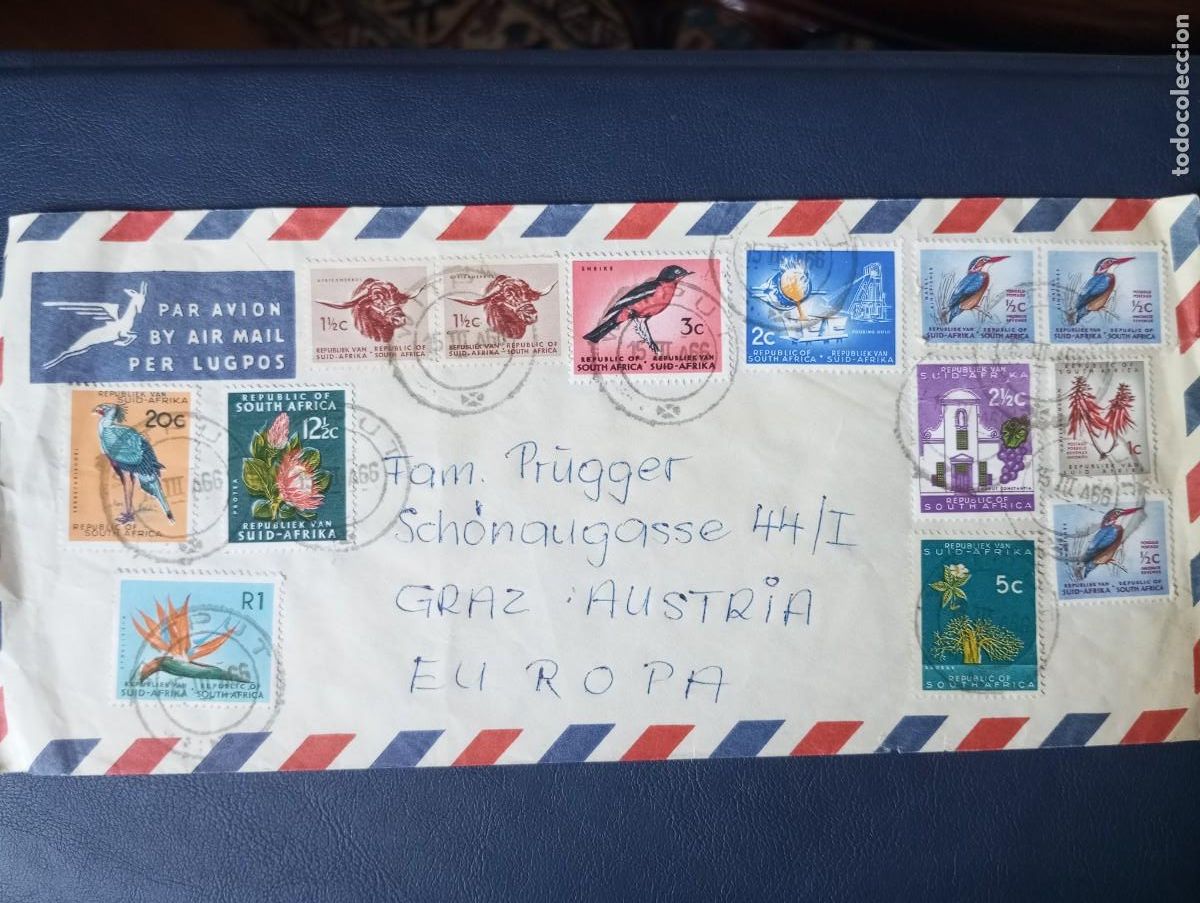 Sellos: REP&Uacute;BLICA SUDAFRICANA, 1966, SOBRE CON GRAN FRANQUEO DESTINADO POR CORREO A&Eacute;REO A AUSTRIA