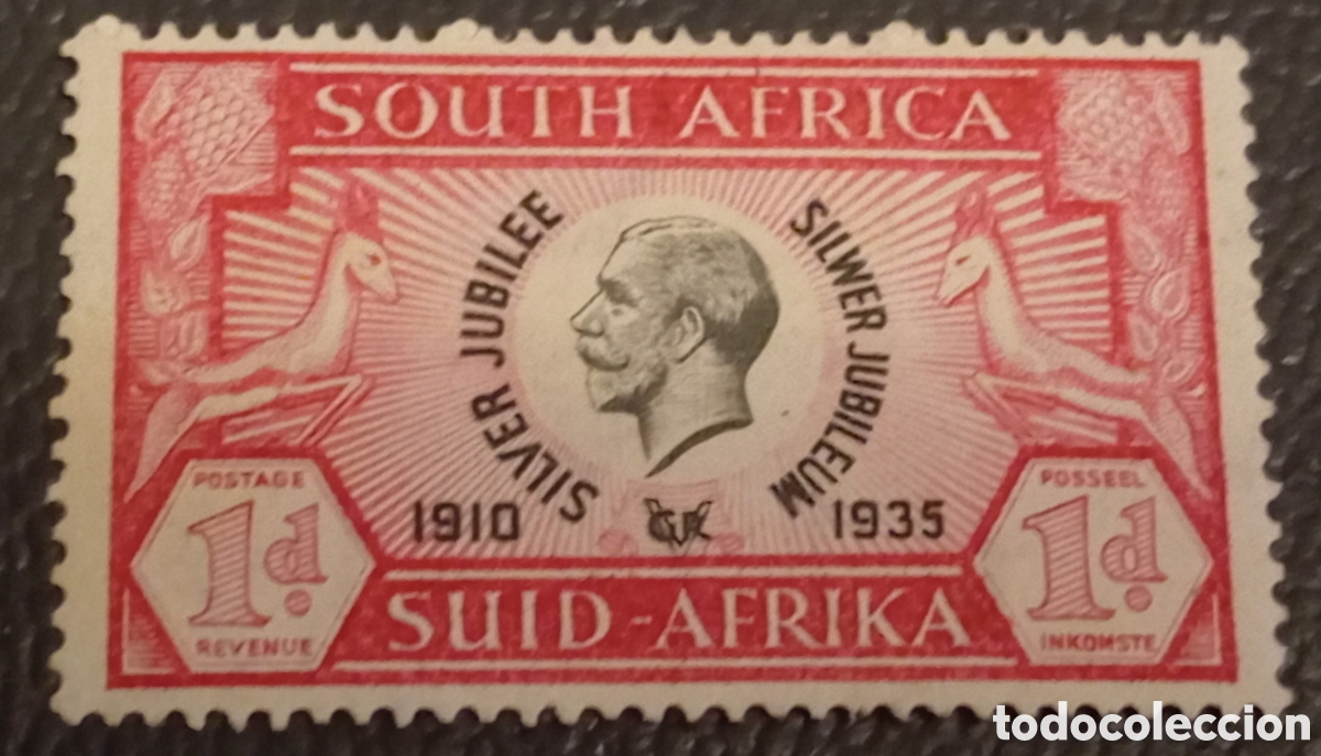 Sellos: Sud&aacute;frica 1935 - Jubileo de Plata Rey Jorge V - 1d Carm&iacute;n - Michel 95 MH