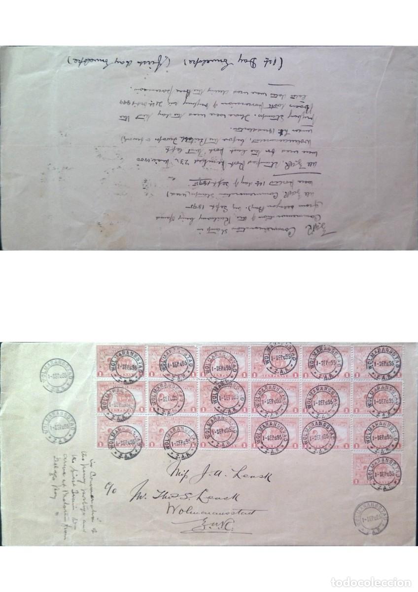 Sellos: O) 1895 TRANSVAAL, WOLMARANSSTAD-ZAR, COAT OF ARMS-WHEAT FIELD AND RAILROAD TRAIN, SCT 165 1 penny p