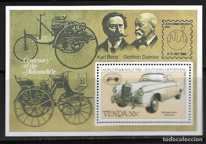 Sellos: VENDA 1986, HOJA BLOQUE Ivert 2 - CENTENARIO DEL AUTOM&Oacute;VIL. MNH.