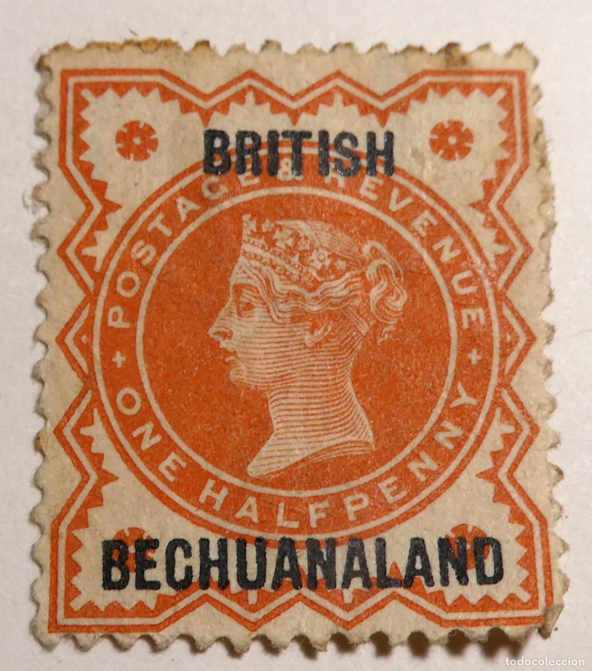 Sellos: Sello de 1/2 penique British Bechuanaland Reina Victoria 1887 con sobrecarga.