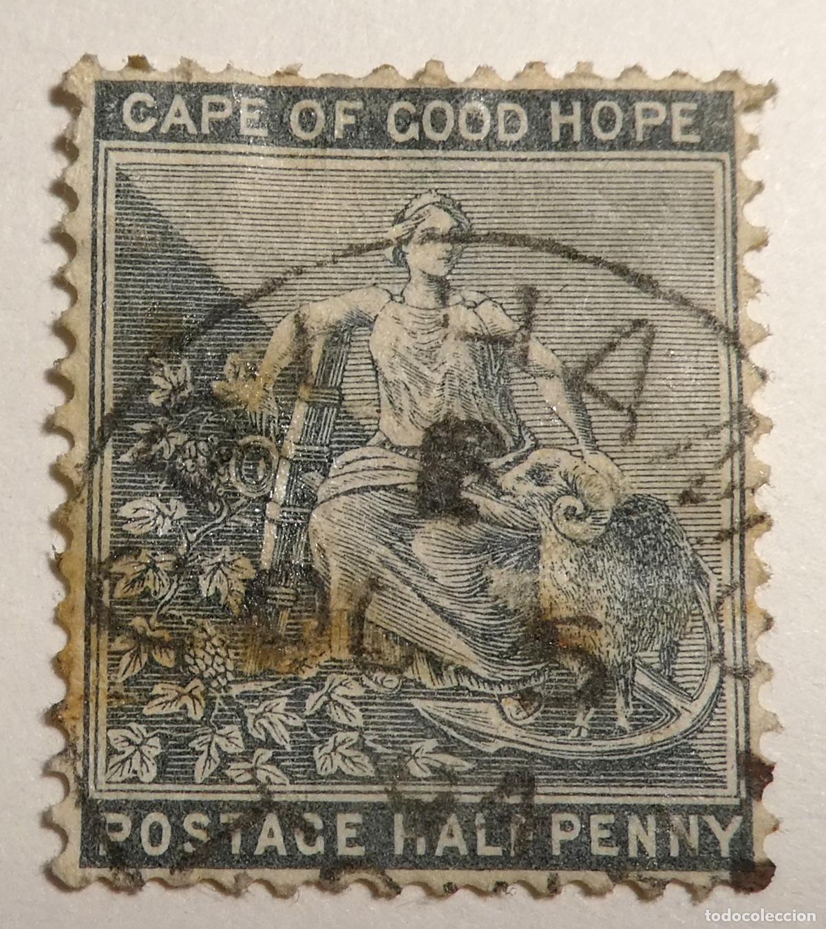 Sellos: Sello de 1/2 penique Colonia del Cabo de Buena Esperanza Alegor&iacute;a de la Esperanza 1886