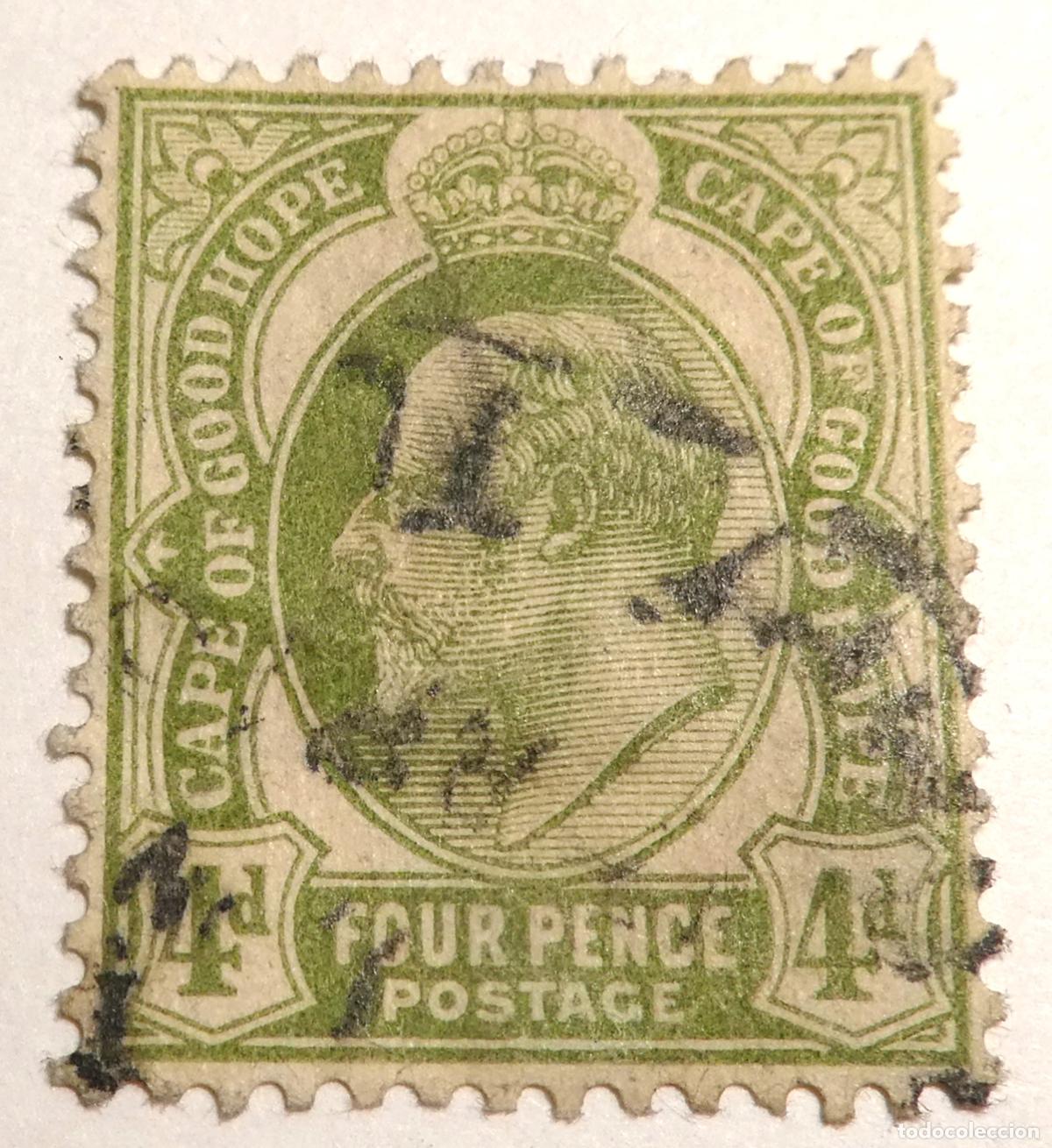 Sellos: Sello de 4 peniques Colonia del Cabo de Buena Esperanza Rey Eduardo VII 1902
